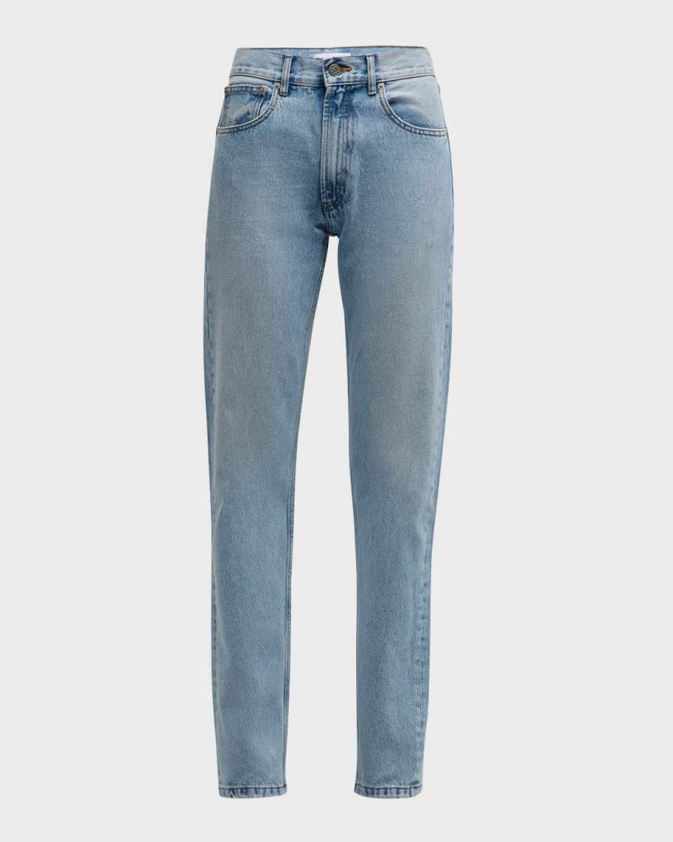 Screen-Printed Logo Pockets Straight-Leg Denim Pants