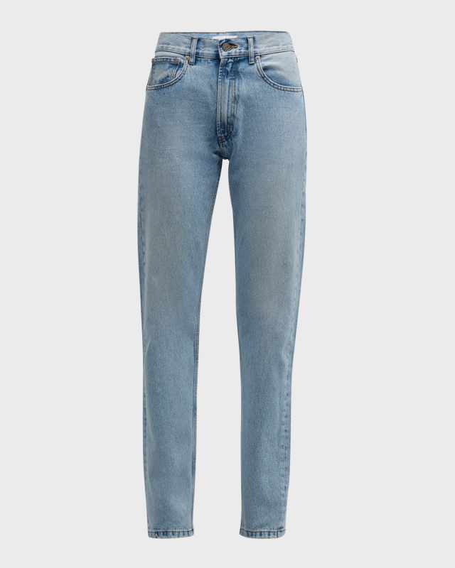 Screen-Printed Logo Pockets Straight-Leg Denim Pants