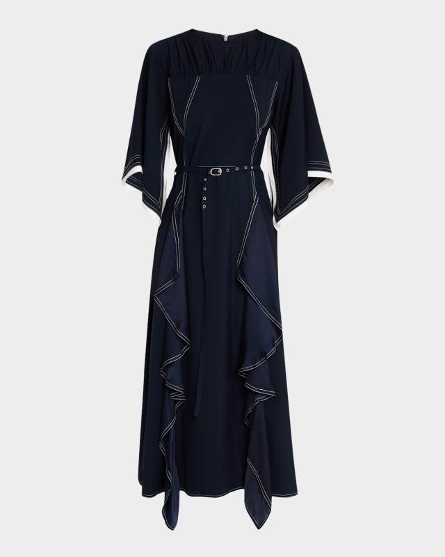Magnolia Ruffle Topstitched Midi Dress