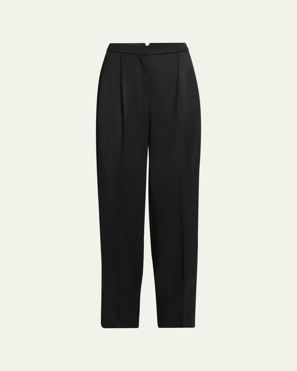 Wool Satin Straight-Leg Trousers