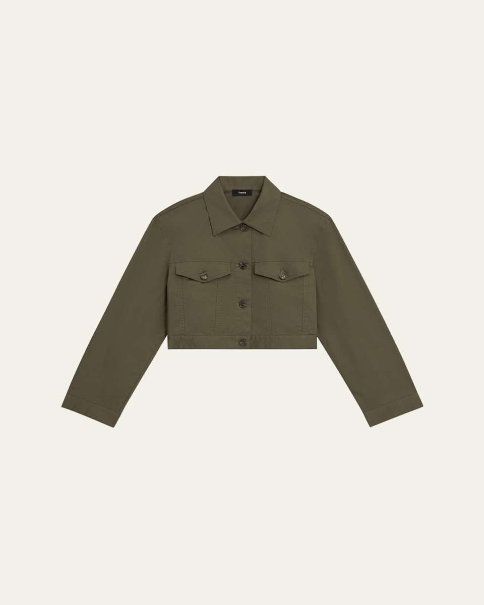Cropped Stretch Cotton Trucker Jacket