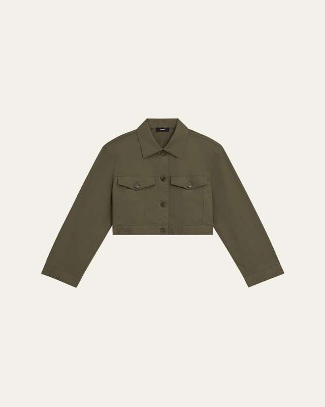 Cropped Stretch Cotton Trucker Jacket