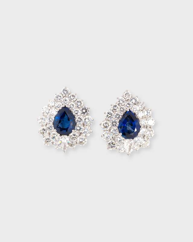 Platinum Blue Sapphire and Diamond Pear Stud Earrings