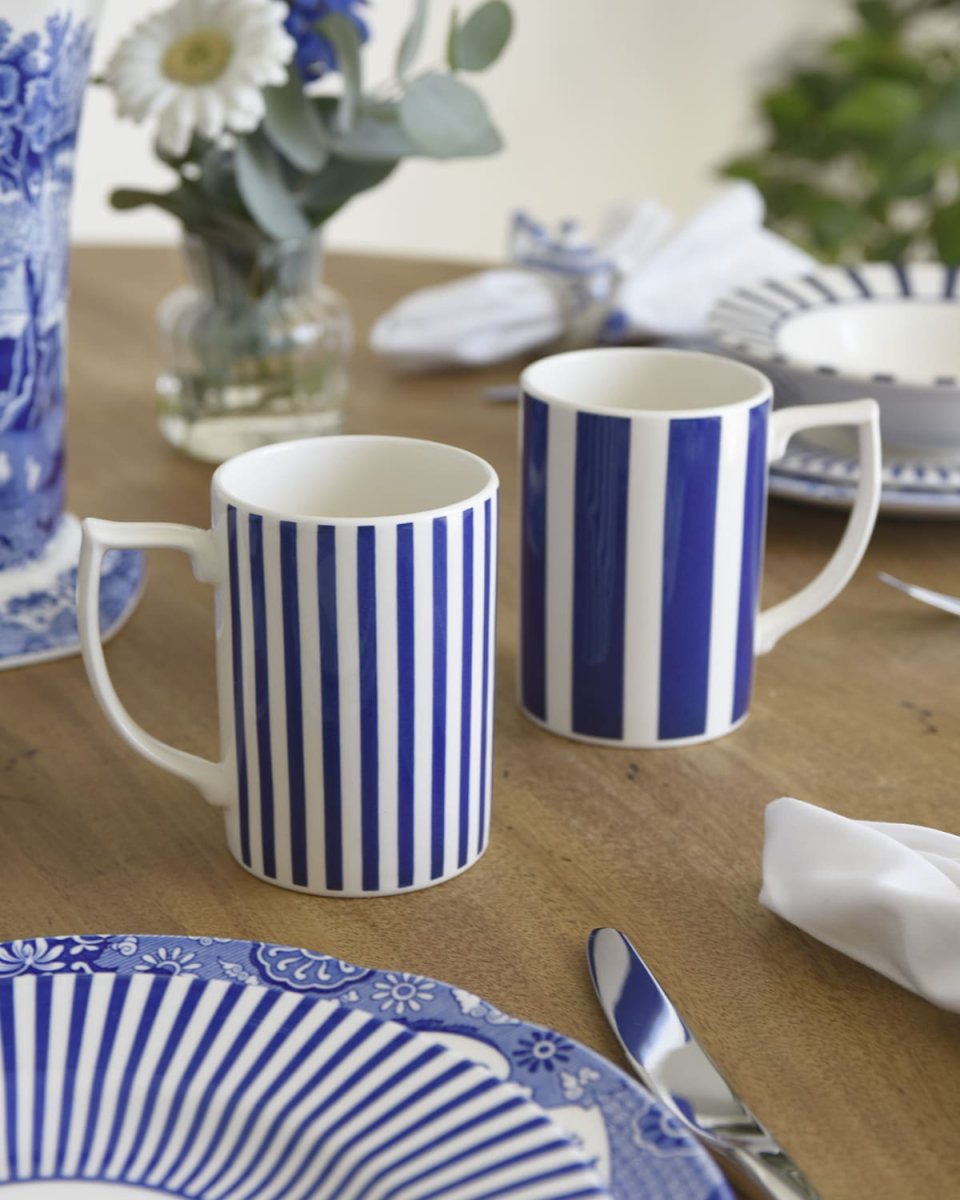 Blue Italian Steccato Narrow Stripe Mugs, Set of 4