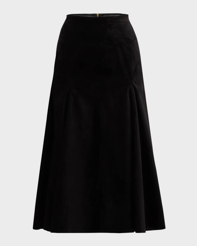 Suede Yoked Midi Swing Skirt