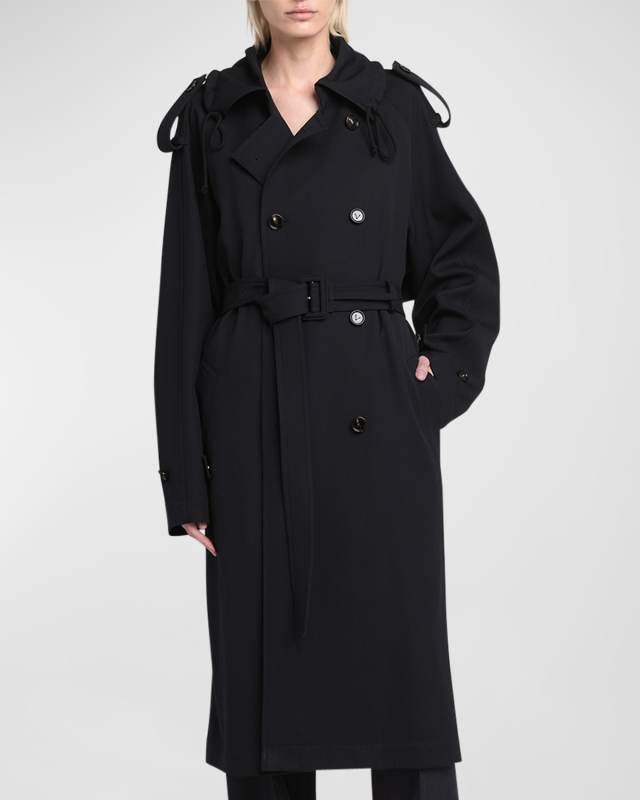 Compact Wool Gabardine Belted Trench Coat