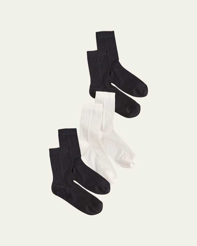 Silky Rib-Knit Crew Socks 3-Pack