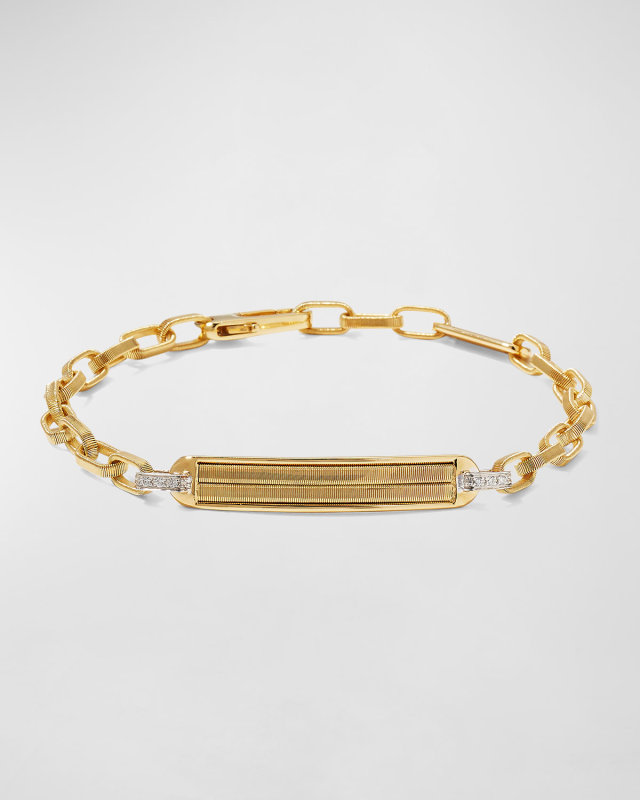 Unisex 18K Yellow Gold Chain Bracelet with Diamonds, 8"