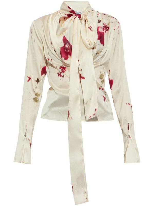 bow-detail draped satin shirt