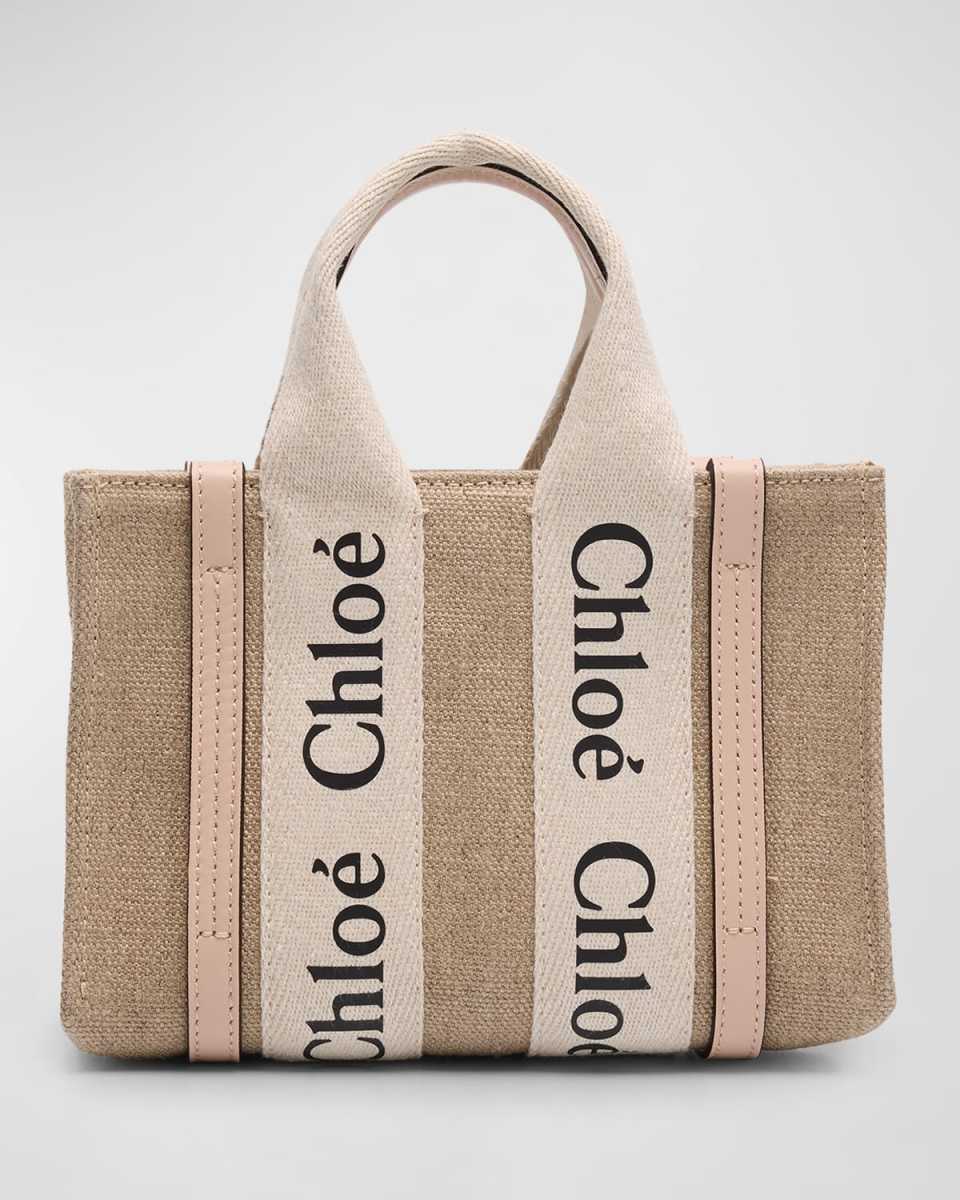 Woody Mini Tote Bag in Linen with Crossbody Strap
