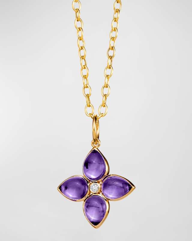 18k Yellow Gold Quartz & Diamond Pendant Necklace
