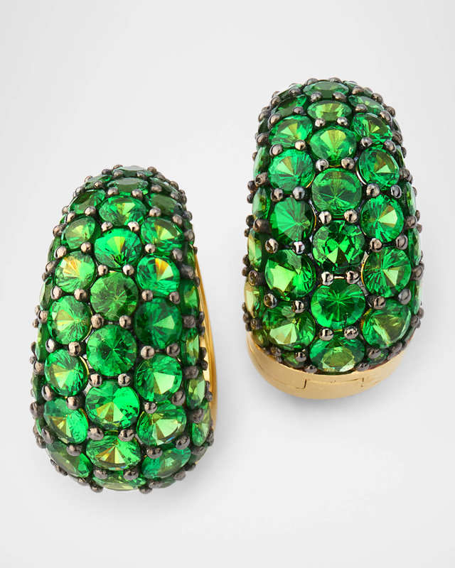 Dome 18K Yellow Gold Green Tsavorite Hoop Earrings