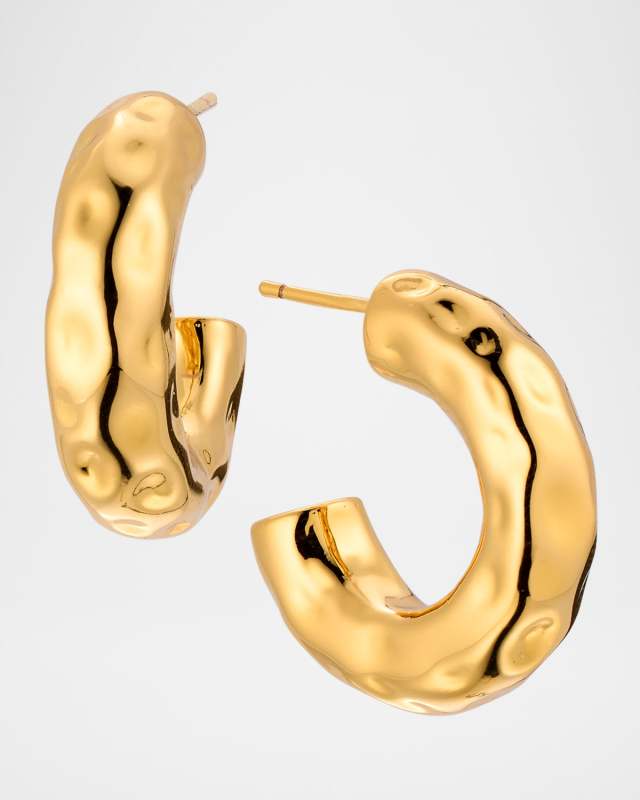 Little Chunky Hammered Huggie Hoop Earrings