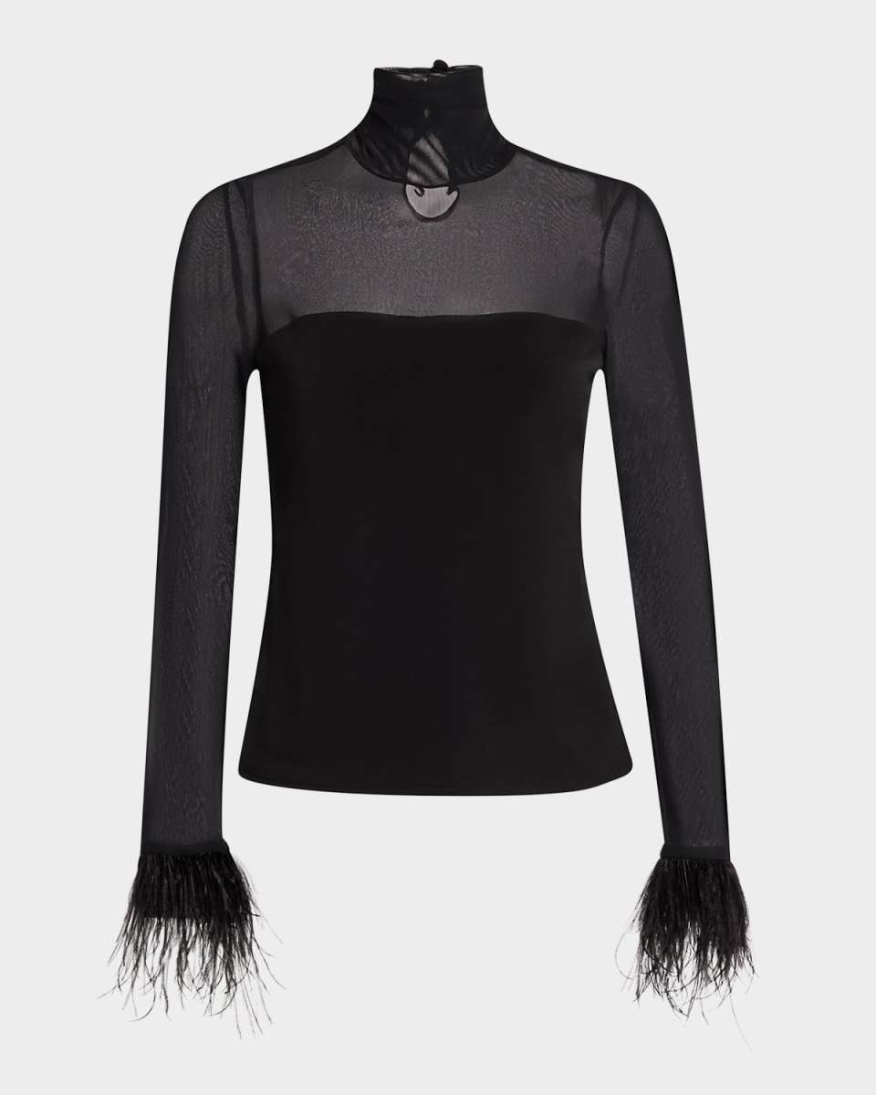 Shantel Feather-Trim Turtleneck Top