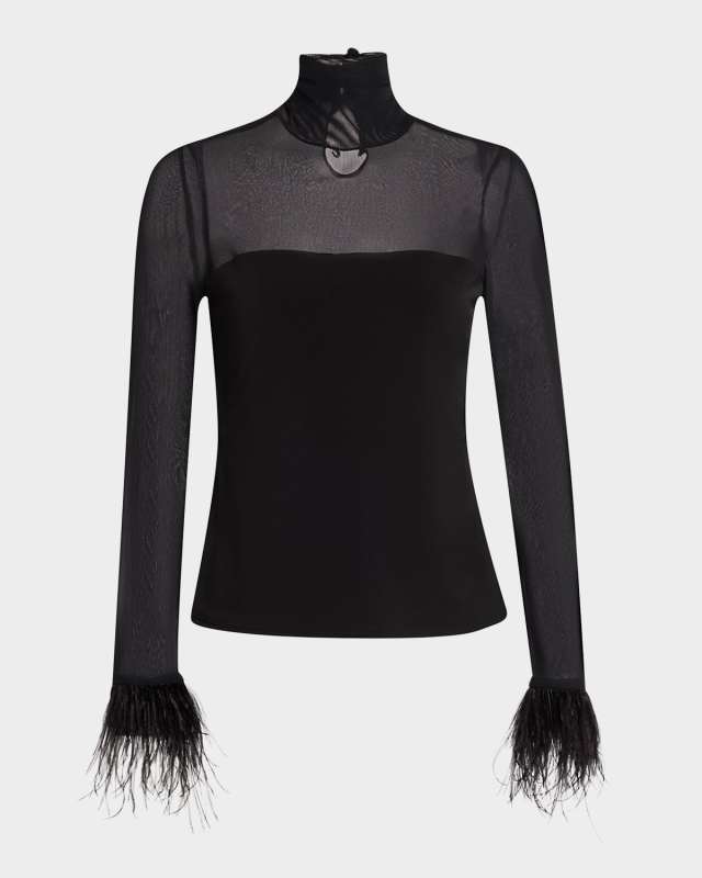 Shantel Feather-Trim Turtleneck Top