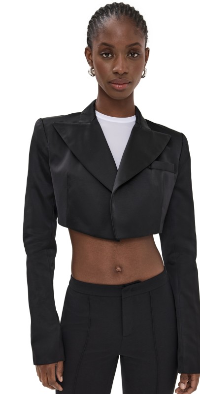 LaQuan Smith Cropped Tuxedo Jacket Black