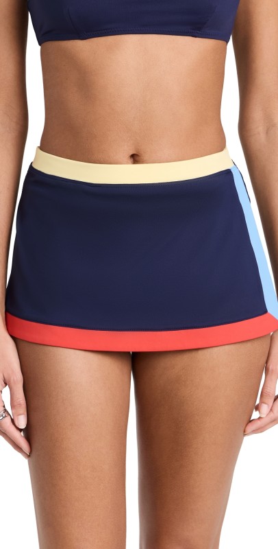 STAUD Nell Swim Skirt Navy Colorblock