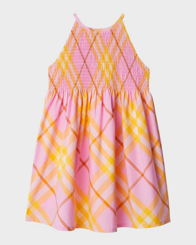 Girl's Elsie Check-Print Halter Dress, Size 3-