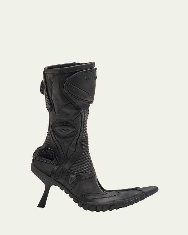 Leather Rubber Biker Booties
