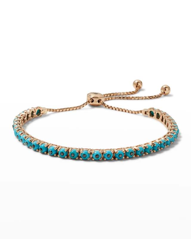 Rose Gold 3.5mm Turquoise Evil Eye Bracelet with Black Diamonds