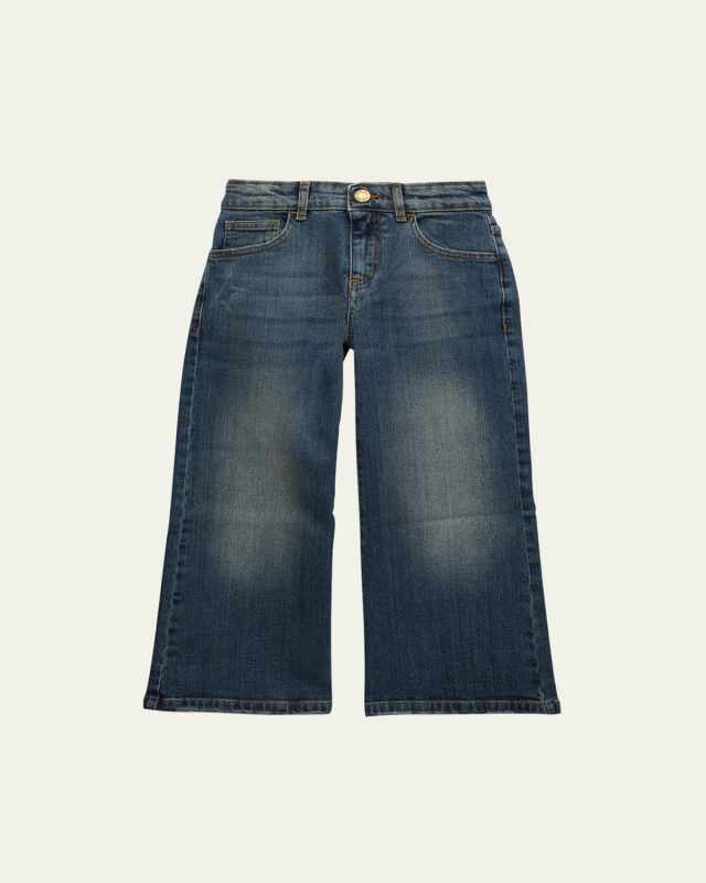 Girl's Wide Leg Medium Wash Jeans, Size 4-10