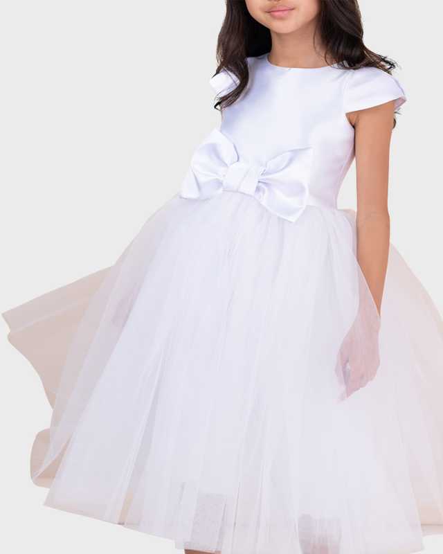 Girl's Elizabeth Satin Bow Tulle Dress, Size 2-12