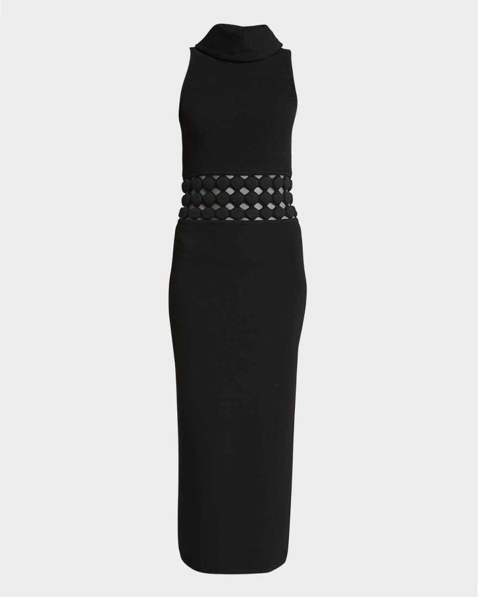 Hooded Sleeveless Dot Cutout Midi Dress