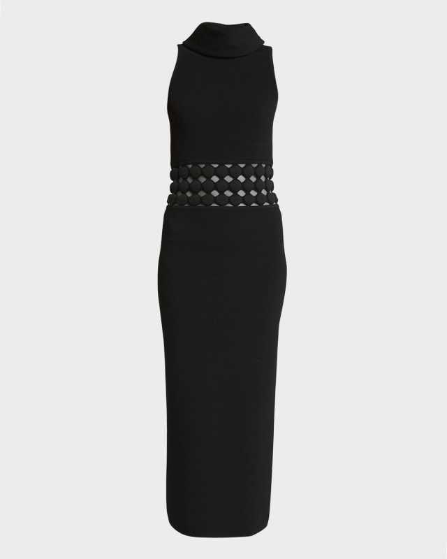 Hooded Sleeveless Dot Cutout Midi Dress