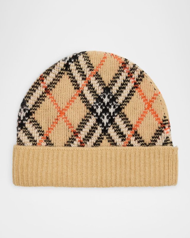 Check Cashmere-Blend Beanie