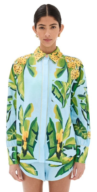 FARM Rio Summer Foliage Scarf Blue Shirt Summer Foliage Scarf Blue