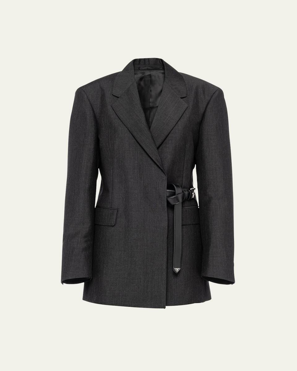 Kid Mohair Belted Wrap Blazer Jacket