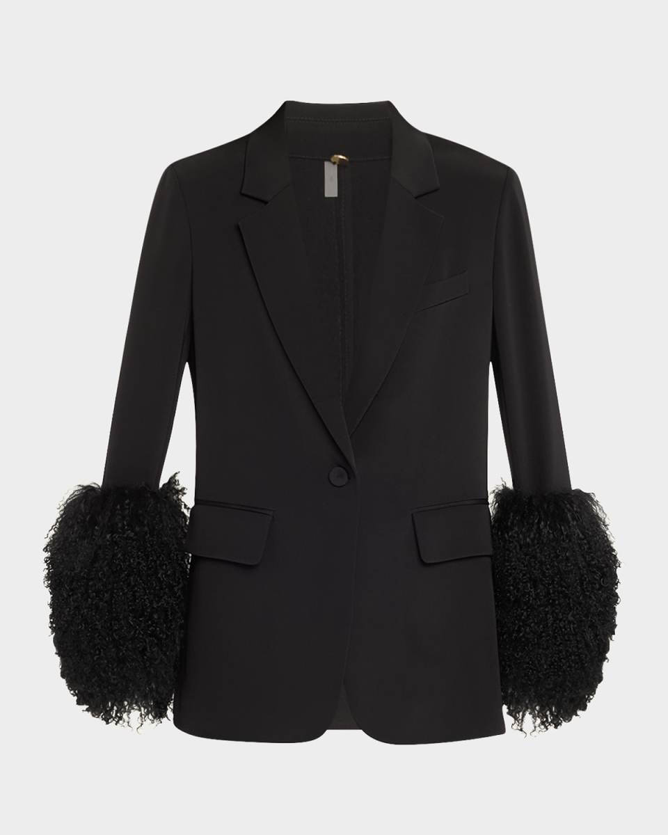 Holly Wool-Cuff Stretch Silk Jacket