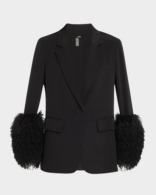 Holly Wool-Cuff Stretch Silk Jacket