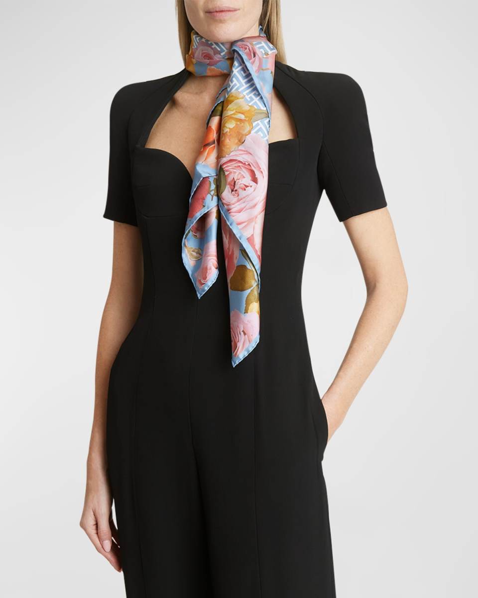 Floral Monogram Silk Square Scarf