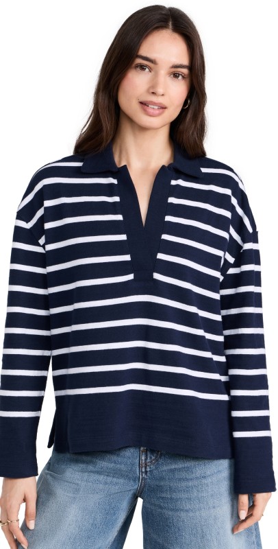 Madewell Rugby Polo Tee Engineered Stripe True Midnigh