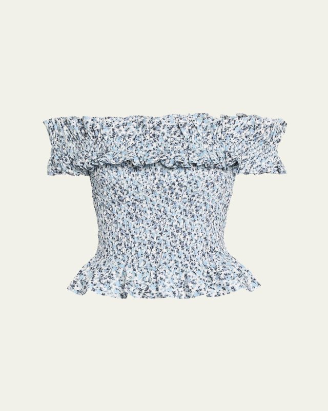 Printed Cotton Off-Shoulder Smock Top