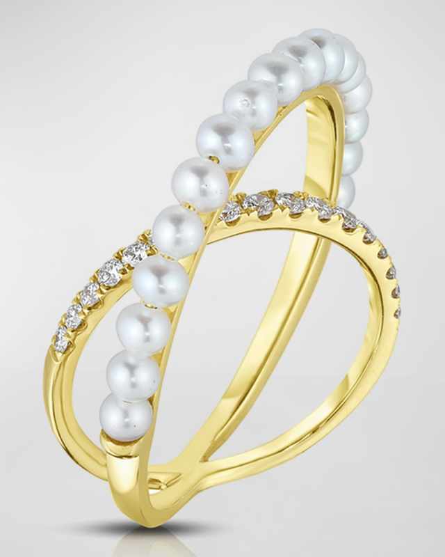 18K Crossover Pearl and Diamond Ring