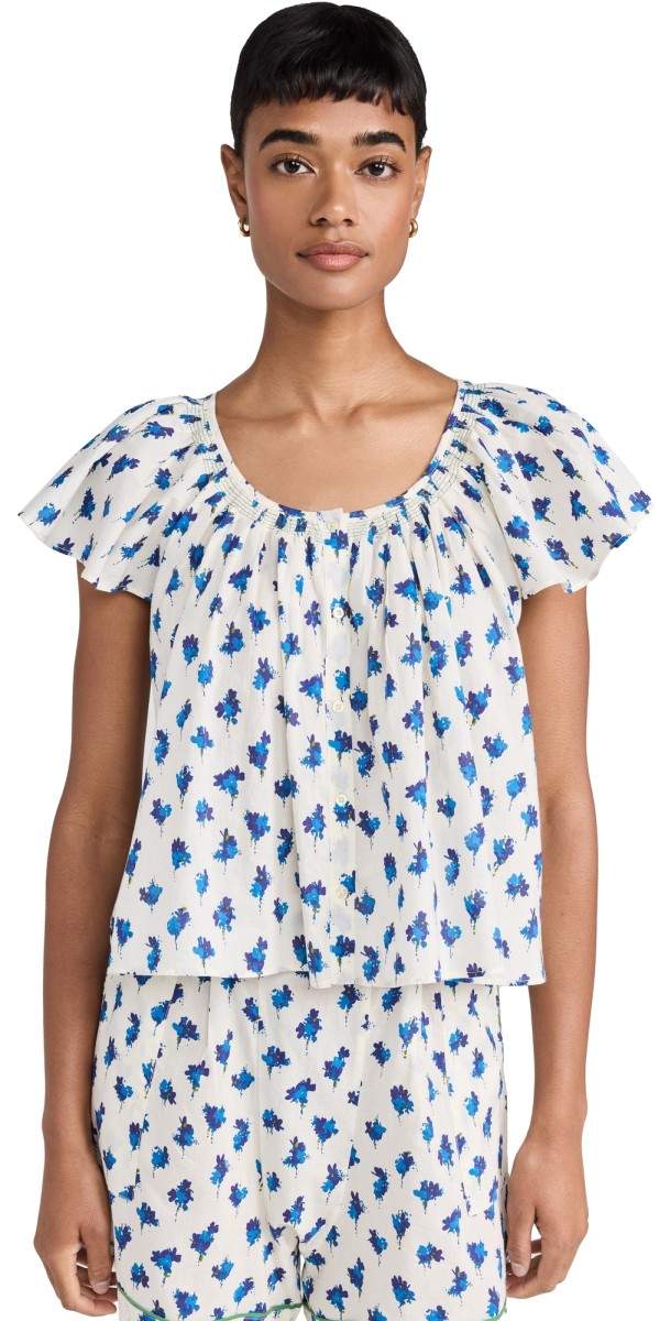 THE GREAT. The Flutter Sleeve Sleep Top Early Dawn Floral
