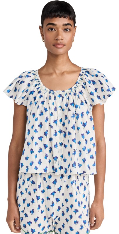 THE GREAT. The Flutter Sleeve Sleep Top Early Dawn Floral