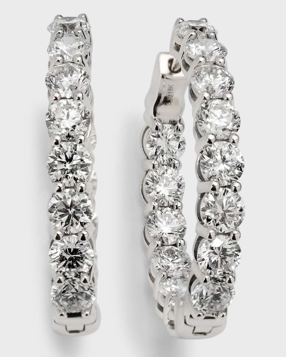 18K White Gold 28 Round Diamond FG/VS 1" Oval-Shape Hoop Earrings, 8.96tcw