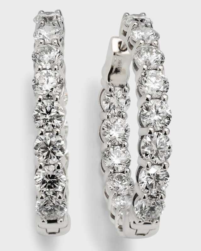 18K White Gold 28 Round Diamond FG/VS 1" Oval-Shape Hoop Earrings, 8.96tcw
