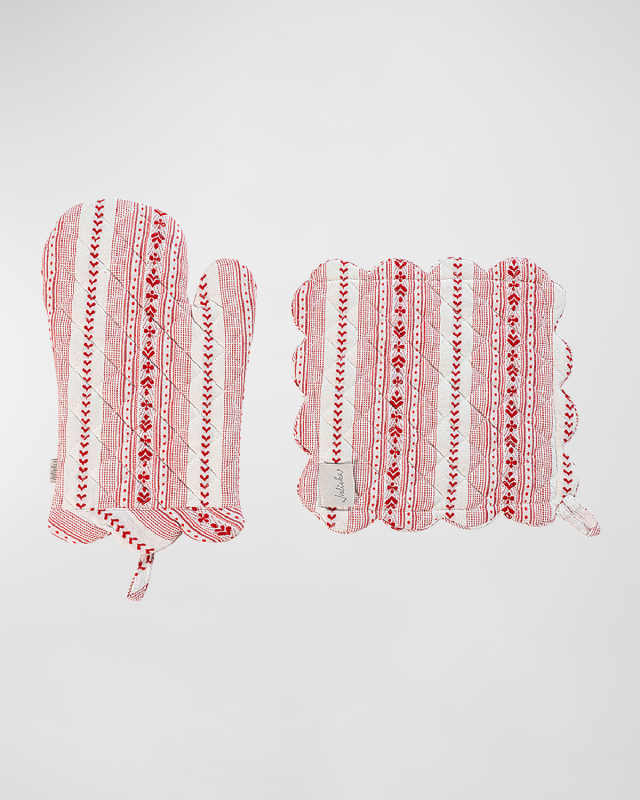 Villa Stripe Ruby Oven Mitt and Pot Holder 2pc Set