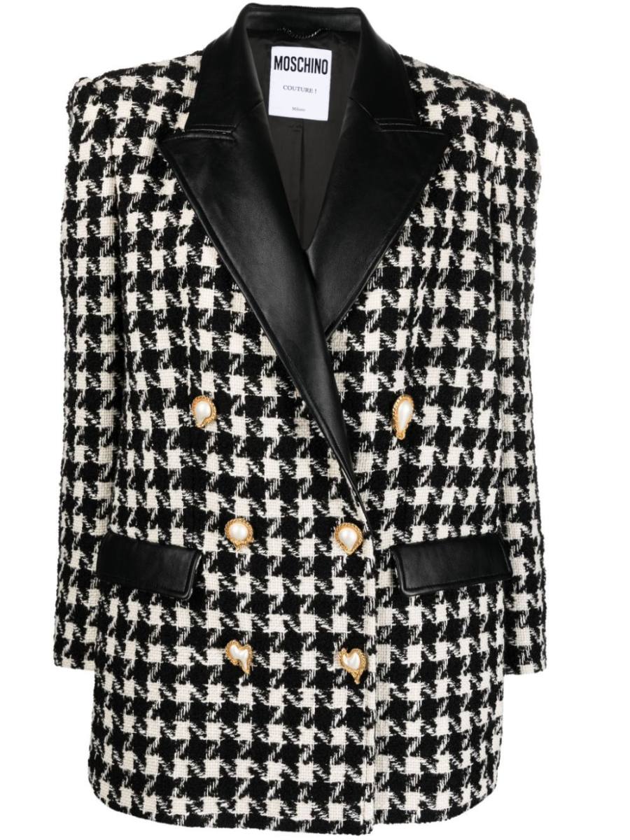 houndstooth-pattern double-breasted jacket