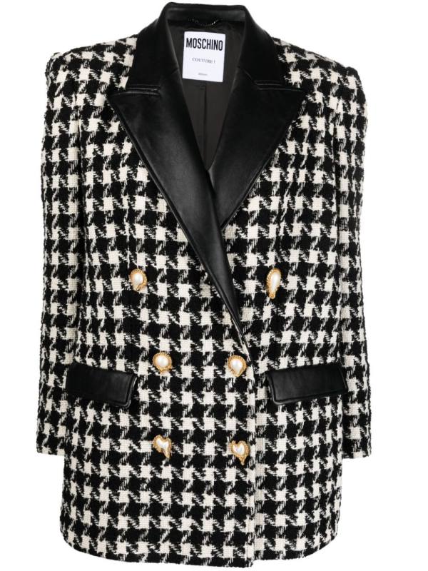 houndstooth-pattern double-breasted jacket