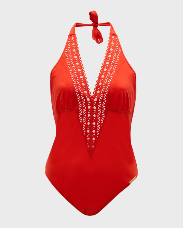 Ajourage Couture Plunging One-Piece Swimsuit