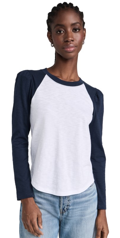 Veronica Beard Jean Mason Baseball Tee White/Navy