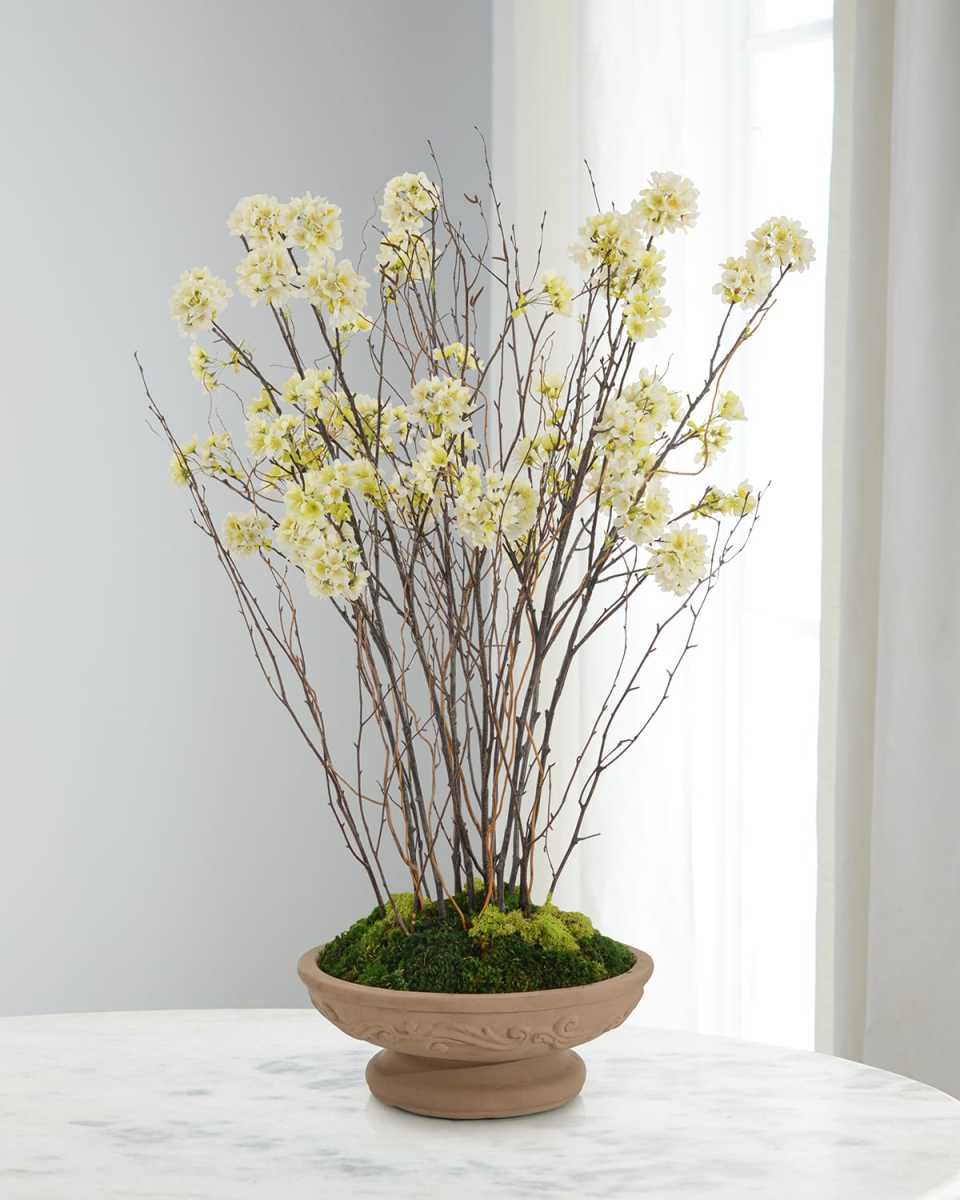 Birch and Cherry Blossoms Faux Floral Arrangement in Ceramic Container - 45"