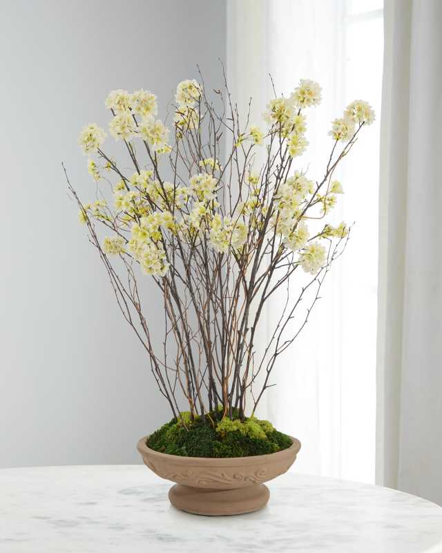 Birch and Cherry Blossoms Faux Floral Arrangement in Ceramic Container - 45"