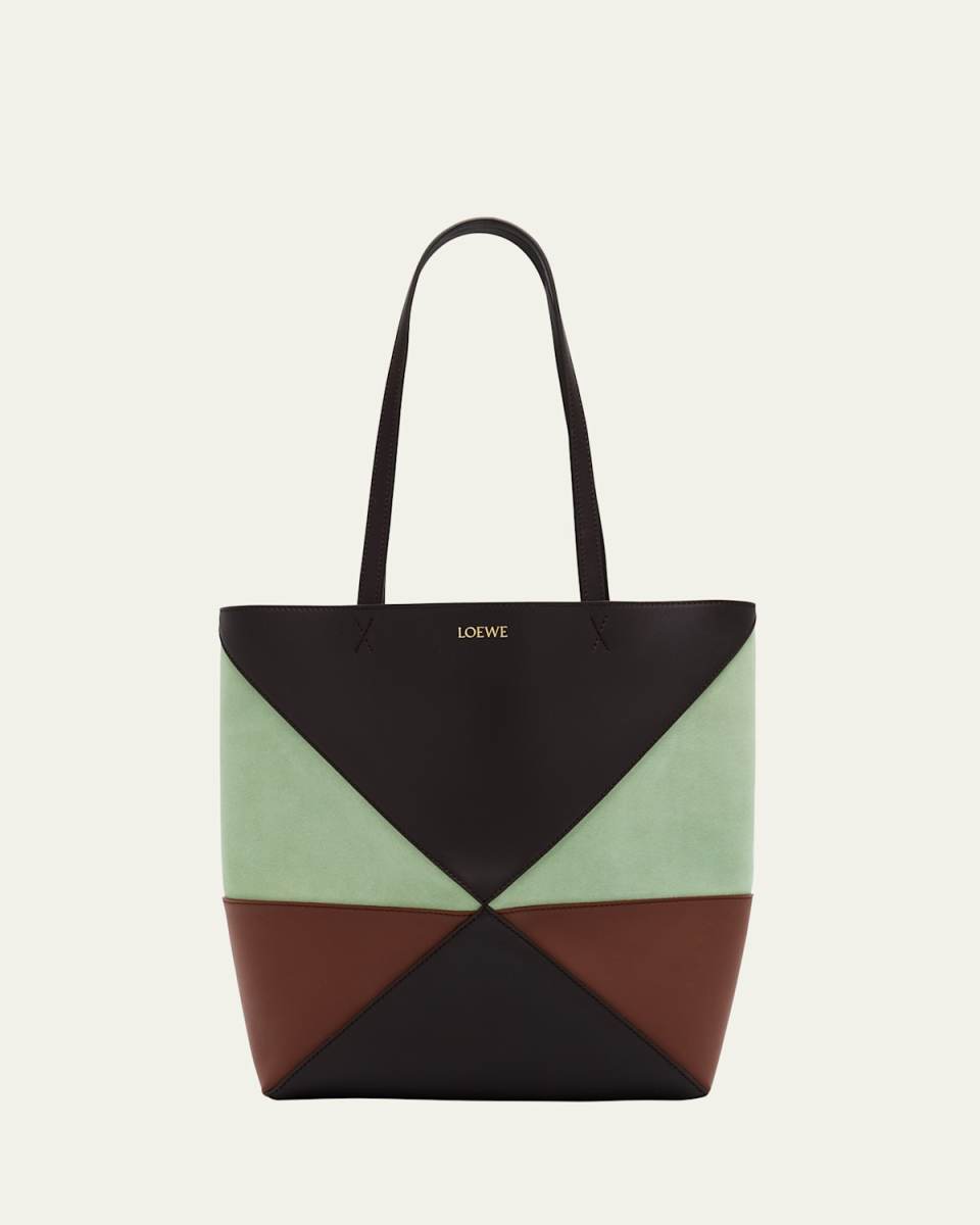 Puzzle Medium Fold Tote Bag in Colorblock Leather