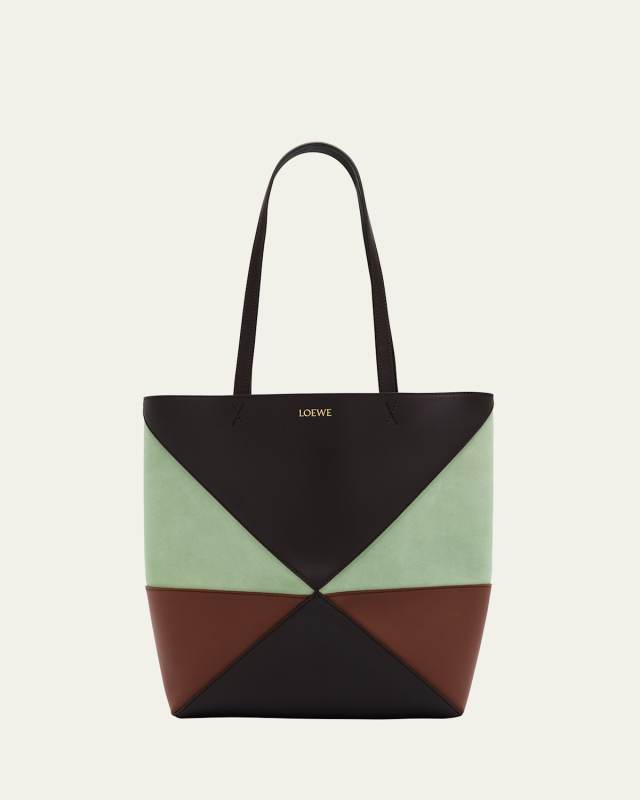 Puzzle Medium Fold Tote Bag in Colorblock Leather